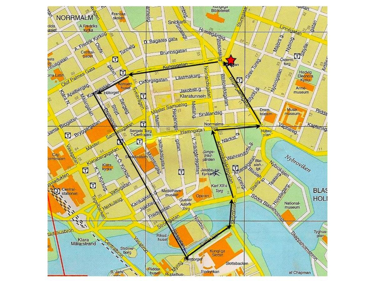 पैदल यात्रा स्टॉकहोम के मानचित्र