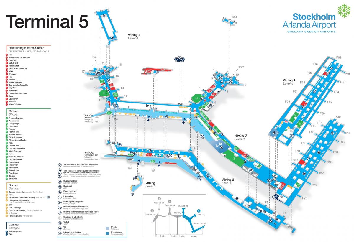 स्टॉकहोम हवाई अड्डे के टर्मिनल 5 मानचित्र