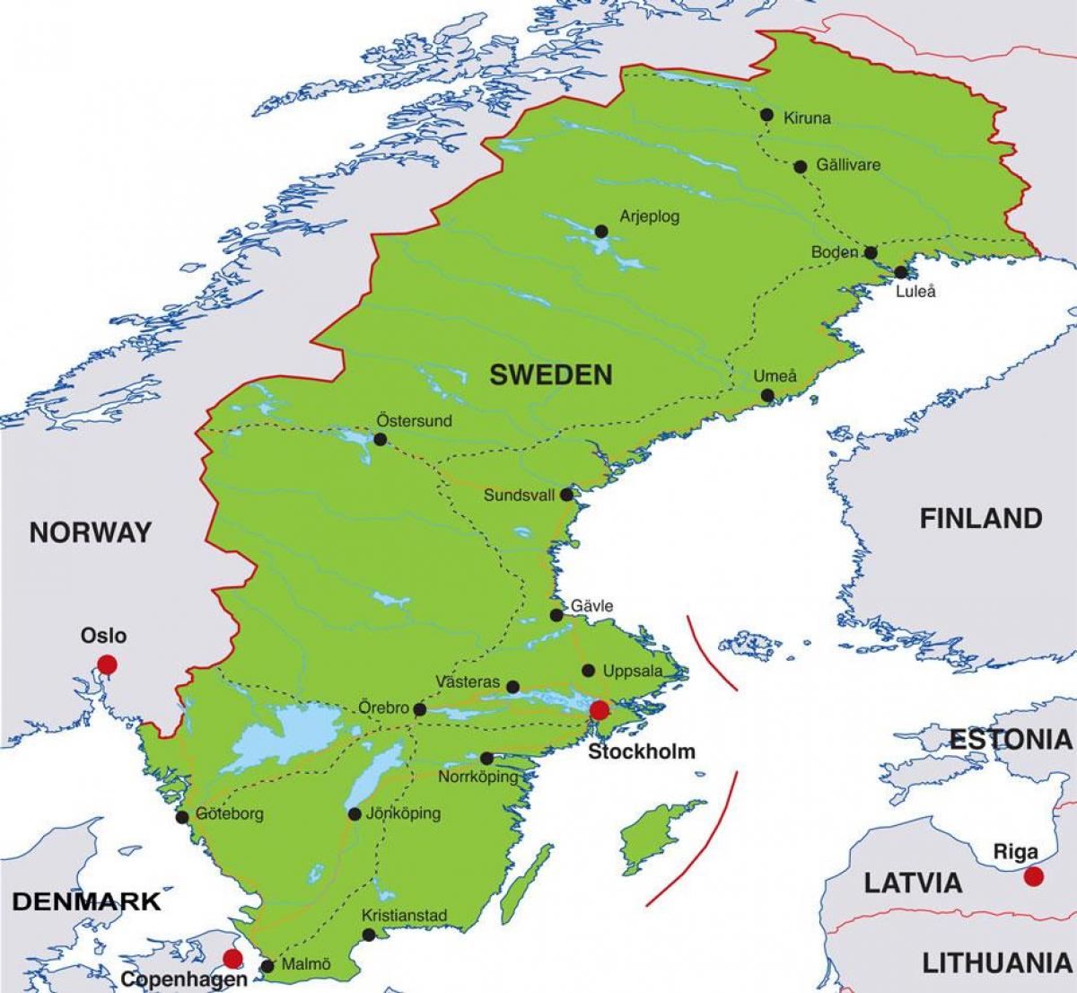 राजधानी शहर स्वीडन के मानचित्र