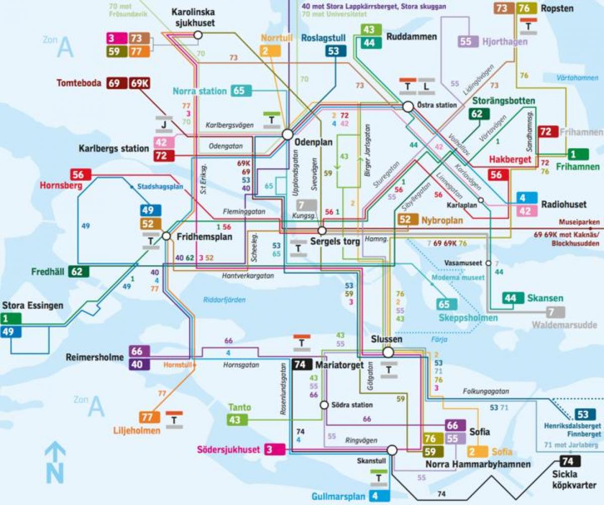 स्टॉकहोम बस लाइनों के मानचित्र