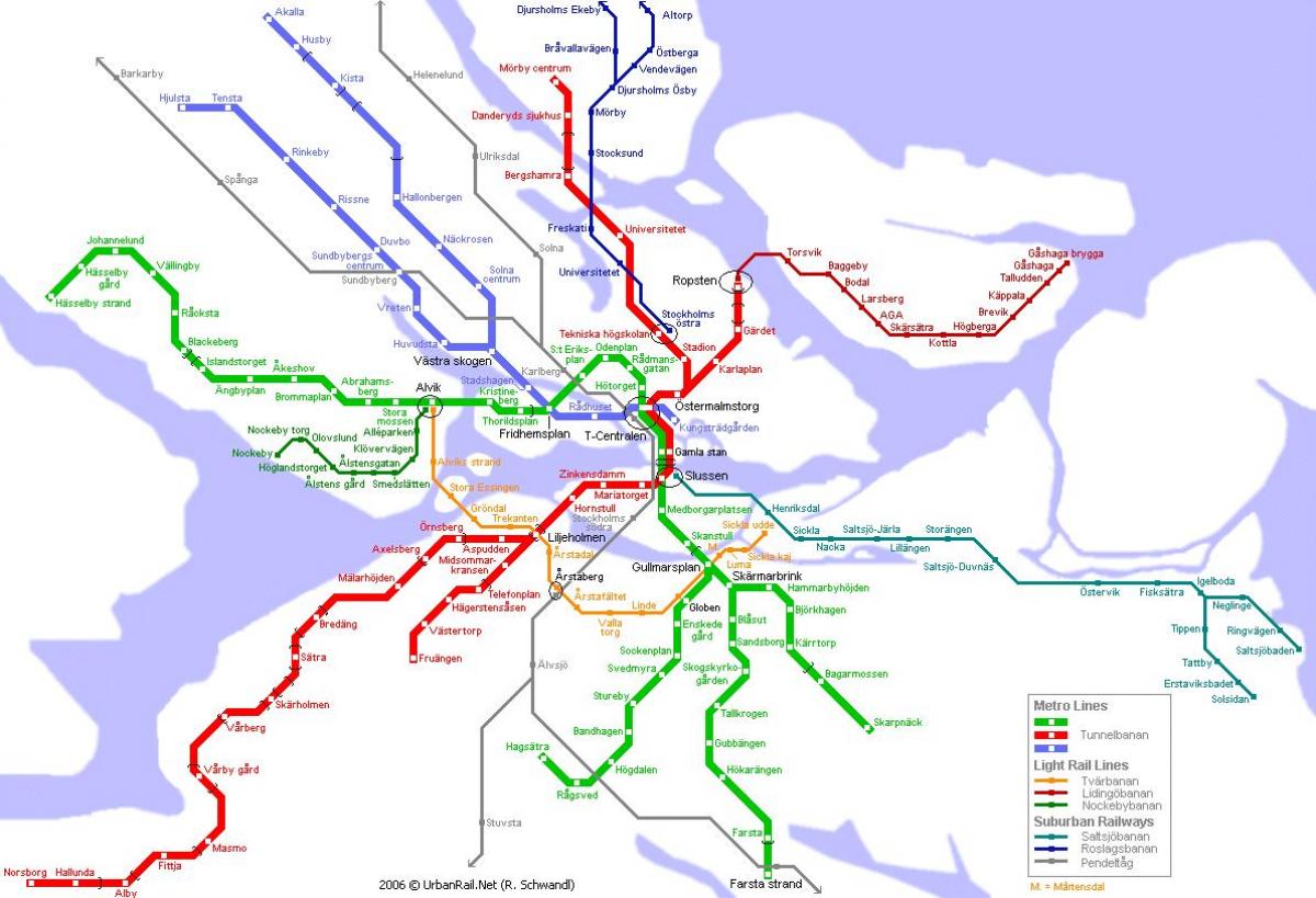 नक्शे के स्टॉकहोम मेट्रो स्टेशन