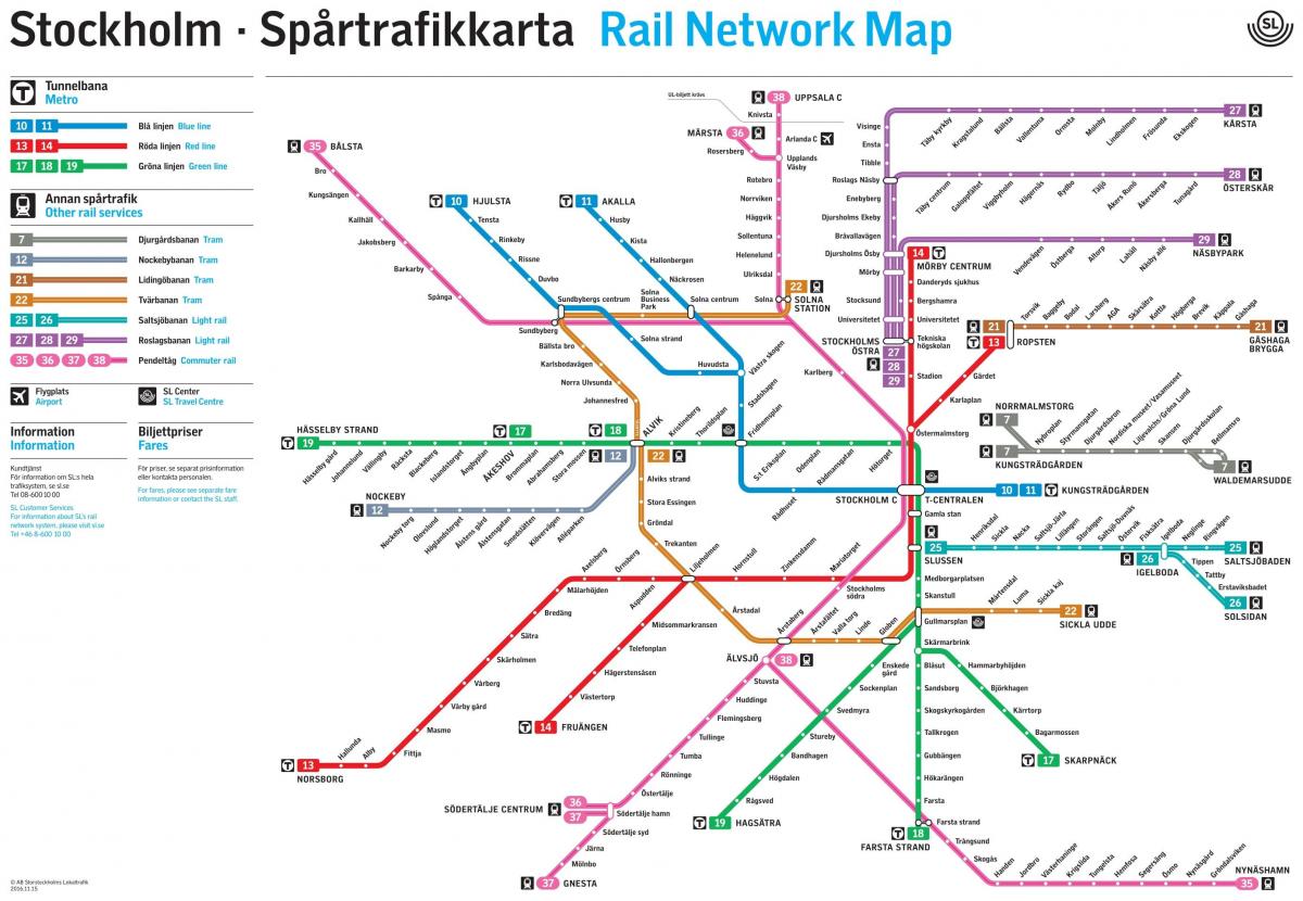 स्टॉकहोम रेल नेटवर्क का नक्शा